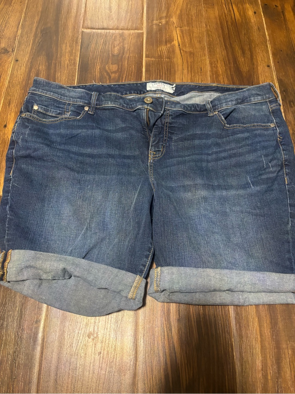 torrid Dark Blue Denim Rolled Hem Shorts